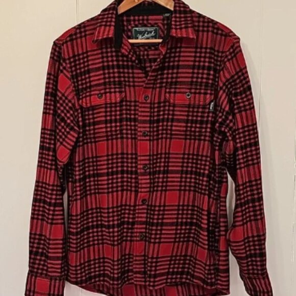 Woolrich Jacket Shacket Mens M Red Black Plaid 100% Cotton Style #HMT4623S EUC - Picture 1 of 12